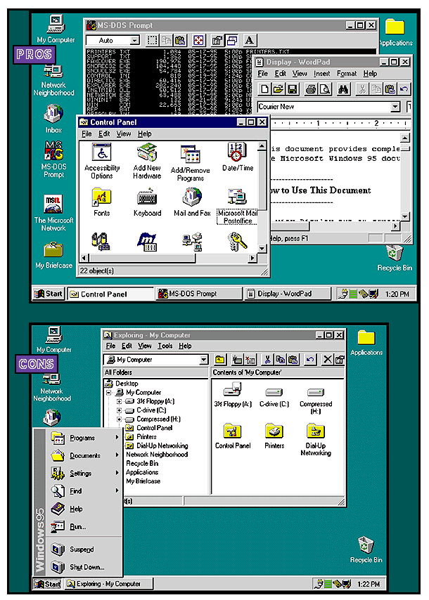 Windows 95 pros and cons.