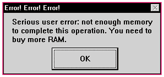Screen photo of
                an impolite error message.