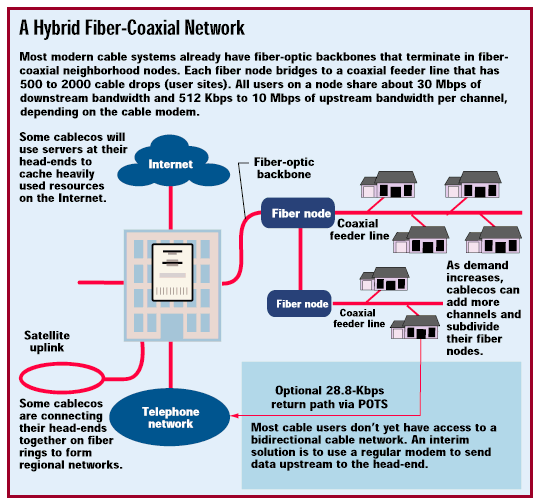A hybrid fiber-coaxial
                  network.